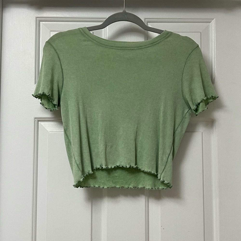 Aerie Green Ribbed Short Sleeve Top